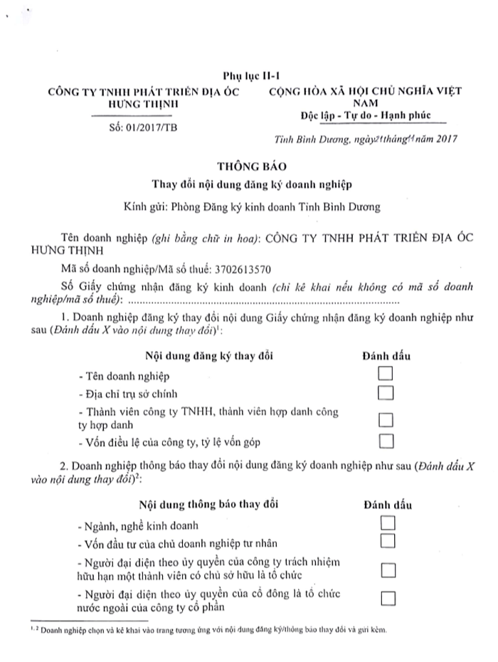 Hướng dẫn cách ghi phụ lục ii-1